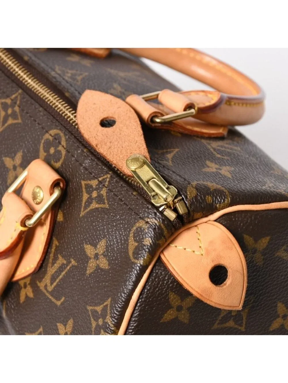 Louis Vuitton Speedy 25 Handbag Monogram Leather Brown Gold